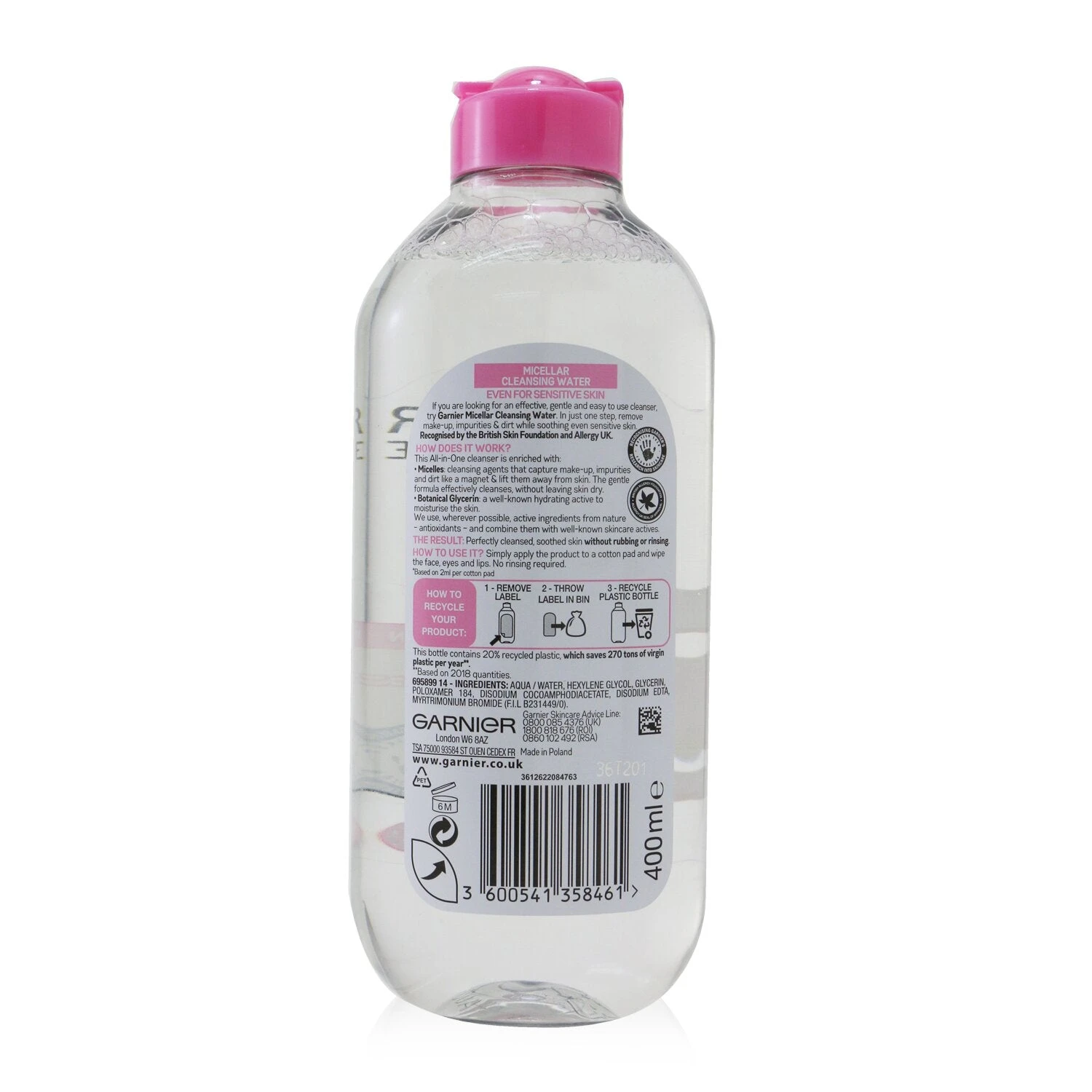 Garnier SkinActive Micellar Water (No Perfume & Paraben) - For Sensitive Skin 400ml/13.3oz 5 Garnier SkinActive Micellar Water (No Perfume & Paraben) - For Sensitive Skin 400ml/13.3oz - Image 3