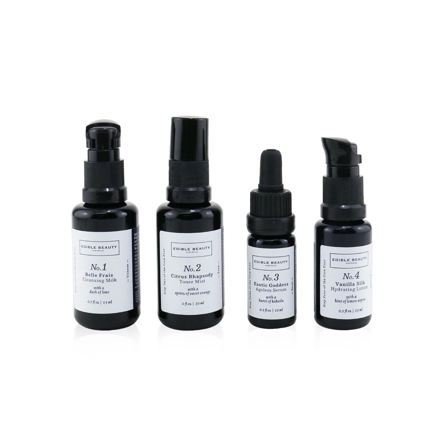 Edible Beauty & Edible Beauty On The Fly Travel Mini Kit: Cleansing Milk 15ml+ Toner Mist 30ml+ Ageless Serum 10ml+ Hydrating Lotion 15ml 4pcs 4 Edible Beauty & Edible Beauty On The Fly Travel Mini Kit: Cleansing Milk 15ml+ Toner Mist 30ml+ Ageless Serum 10ml+ Hydrating Lotion 15ml 4pcs - Image 2