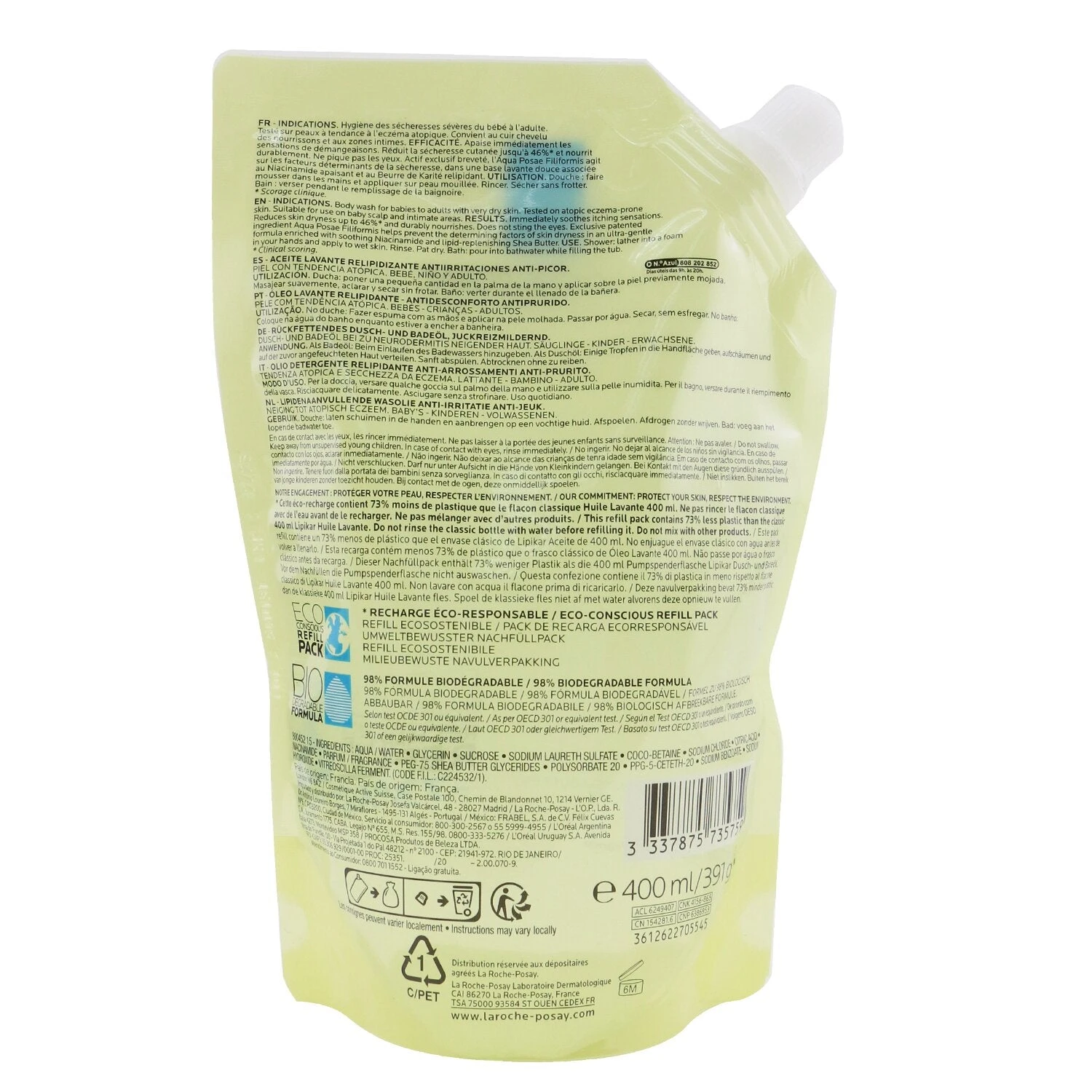 LA ROCHE-POSAY La Roche Posay Lipikar AP+ Anti-Irritation Cleansing Oil Eco-Refill 400ml/13.3oz 5 LA ROCHE-POSAY La Roche Posay Lipikar AP+ Anti-Irritation Cleansing Oil Eco-Refill 400ml/13.3oz - Image 3