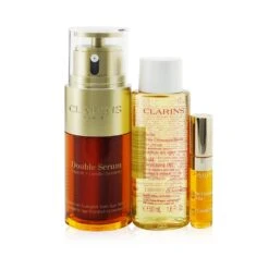 Clarins Double Serum Edit Set: Double Serum 30ml+ Total Cleansing Oil 50ml+ Lip Comfort Oil #01 2.8ml + Bag 3pcs+1bag