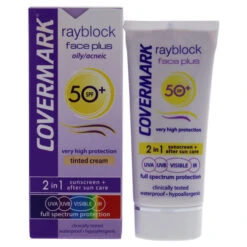 Covermark Rayblock Face Plus Tinted Cream 2-in-1 Waterproof SPF 50 - Oily Skin-Light Beige By Covermark For Women - 1.69 Oz Sunscreen